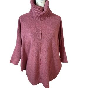 LOFT Marled Pink Turtleneck Dolman Sleeve Sweater Womens MM Oversized Fit